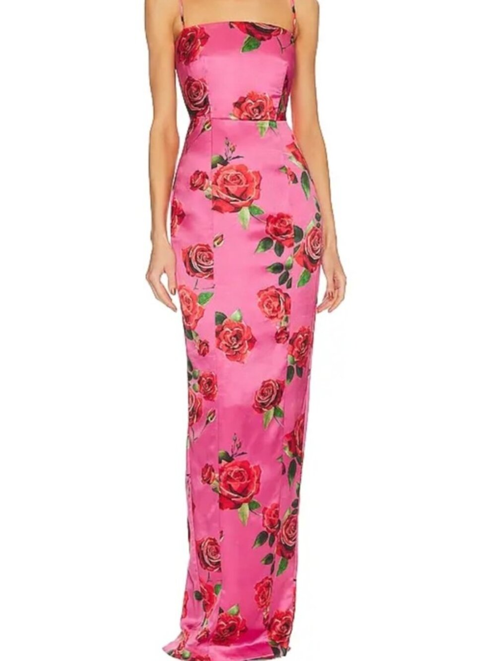 Sau Lee Sofia Maxi Dress Satin Floral Rose F Sz 8